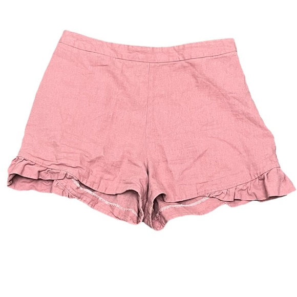 ASOS pink High Rise Linen Short Ruffle Hem Coquette Preppy Beach Coastal US 6 - Picture 1 of 7